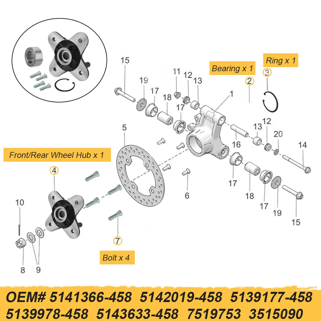 Wheel Hub & Bearing Kit for Polaris Scrambler XP 1000 S (2020–2025)