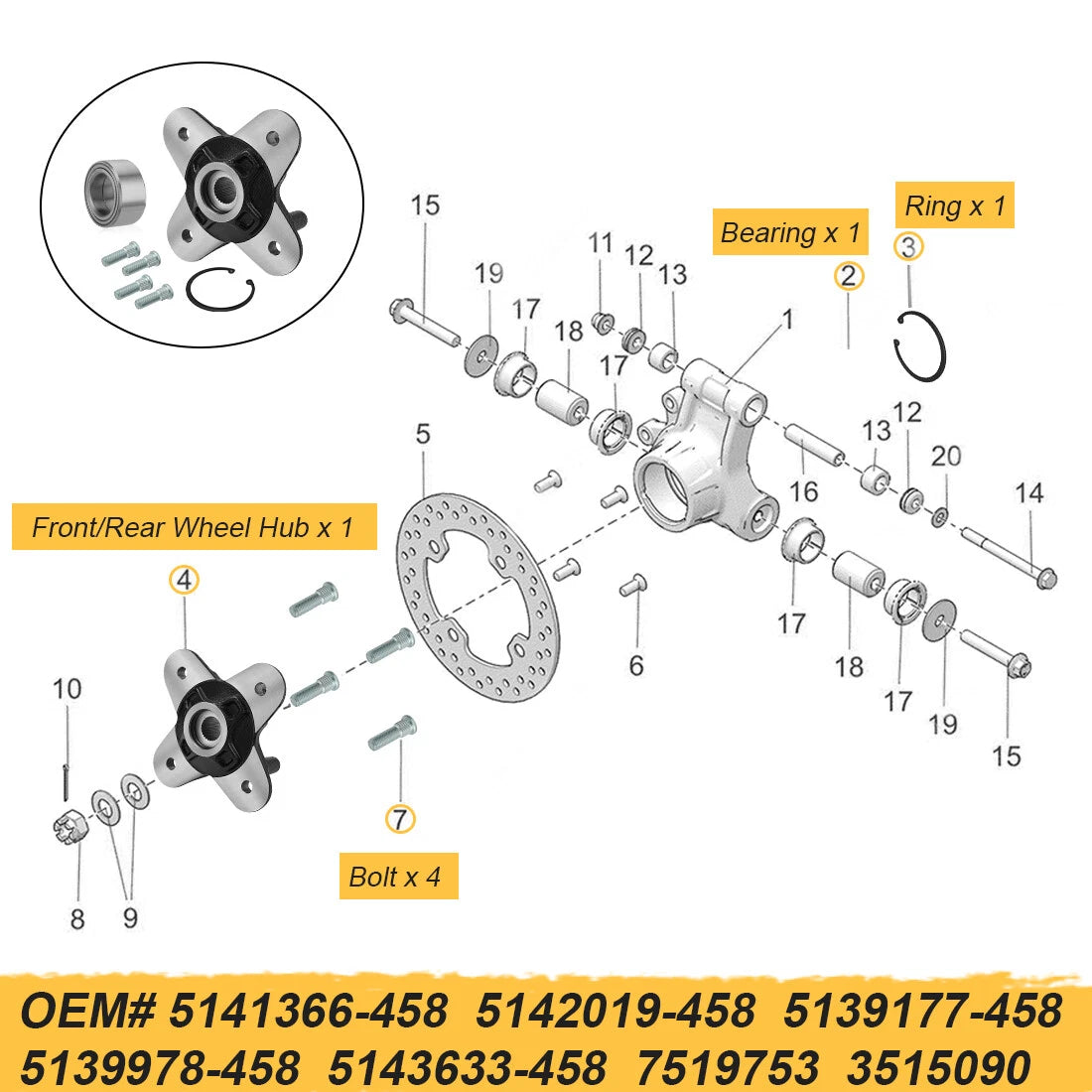 Wheel Hub & Bearing Kit for Polaris Scrambler XP 1000 S (2020–2025)