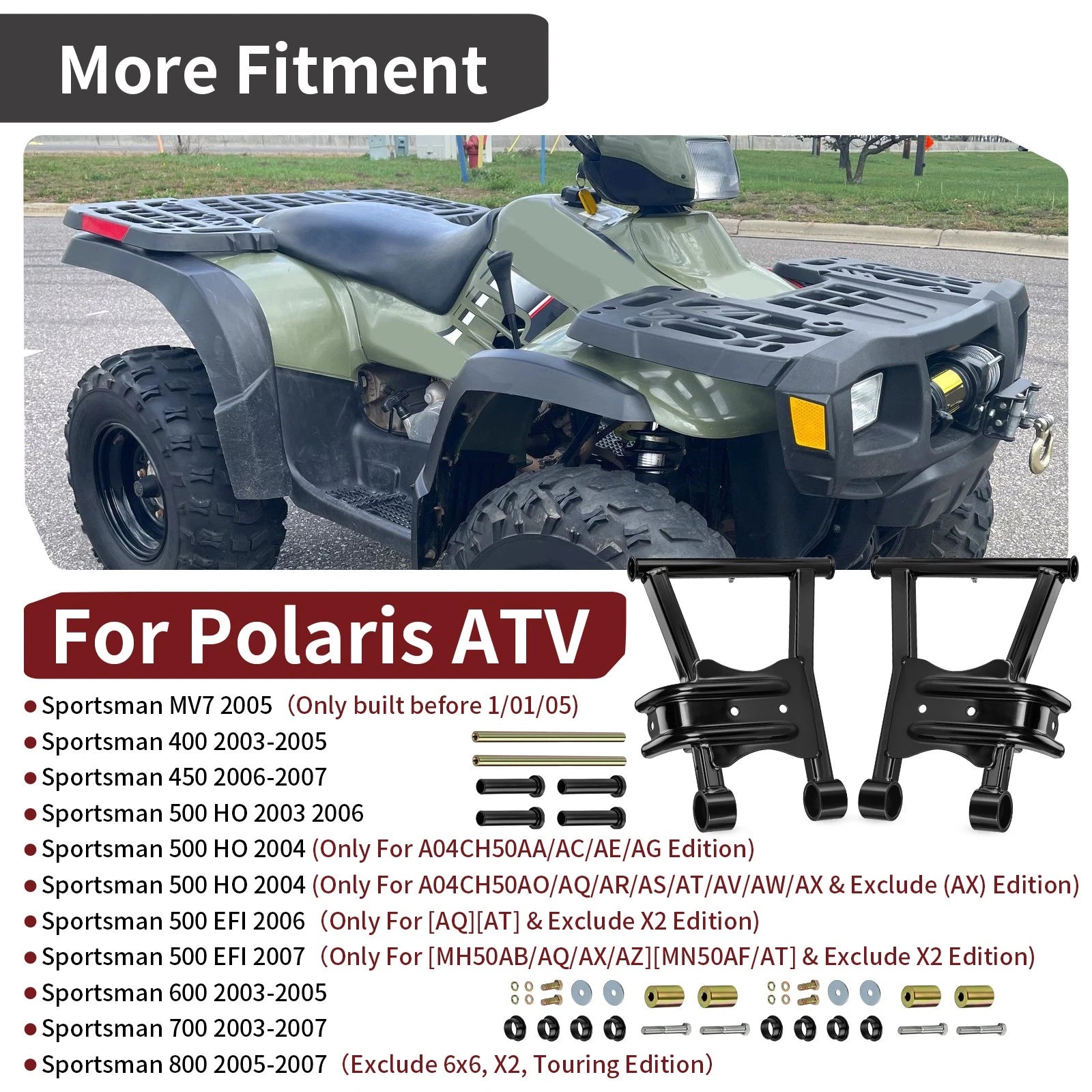 Set of 2 Rear Lower A-Arm Kit for Polaris Sportsman 400 (2003–2005)