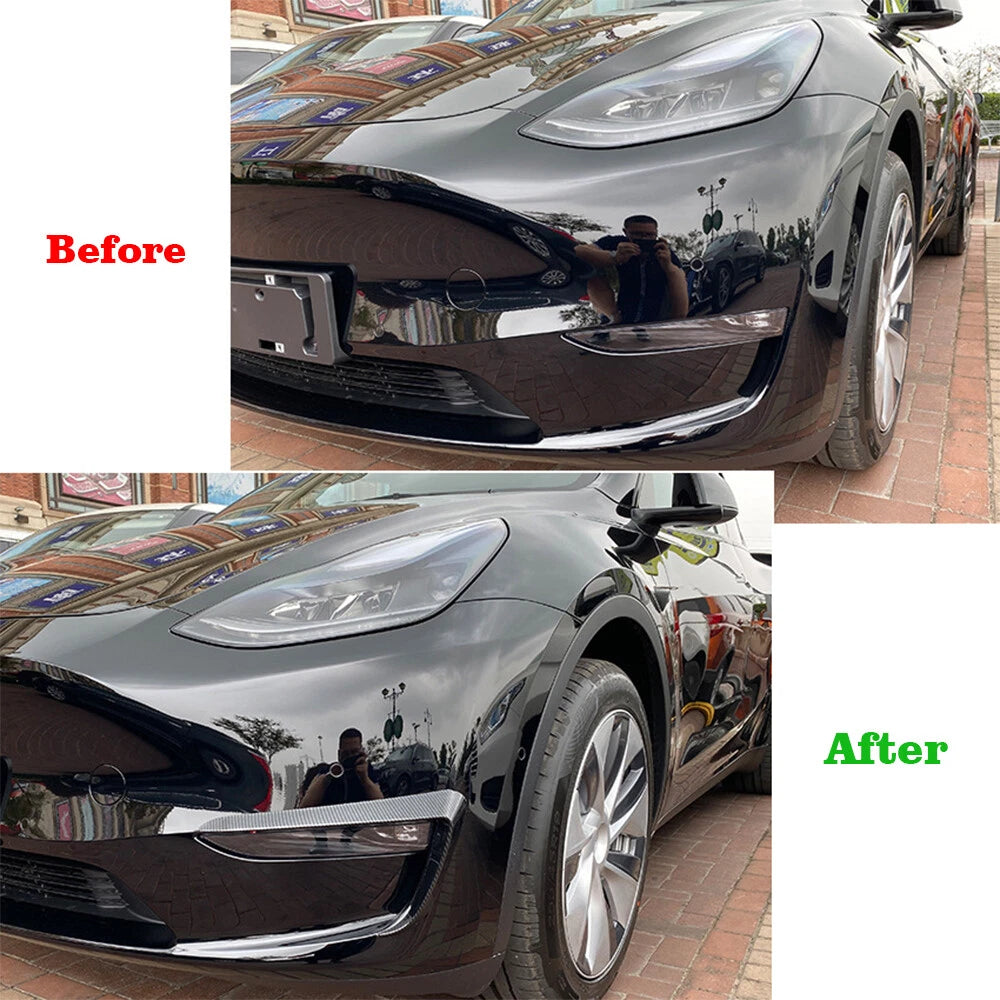 2X Carbon Look Front Bumper Side Canards Covers for Tesla Model Y (2020–2024)