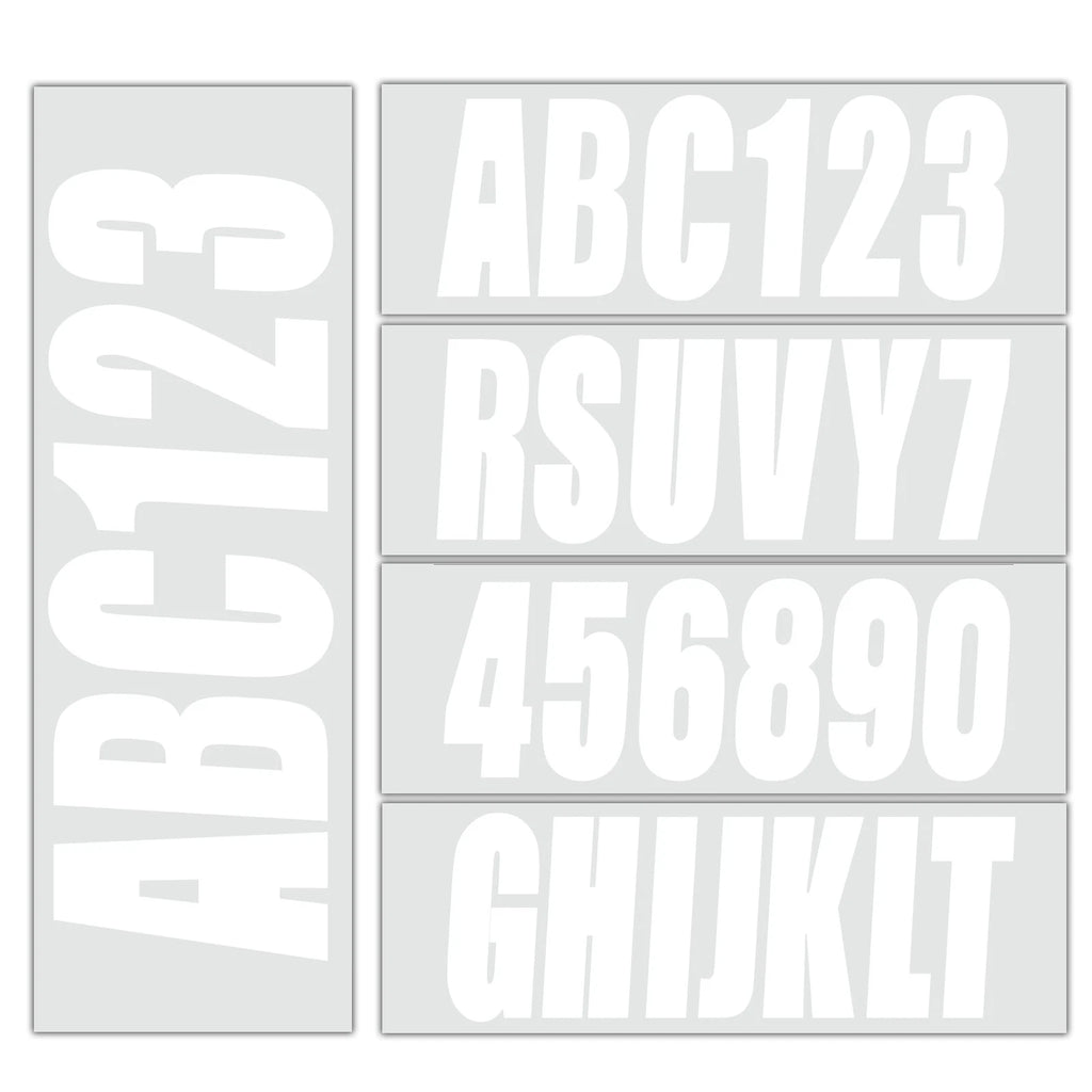 Set of 4 Boat Registration Decal Stickers A-Z & 0-9 White 3"
