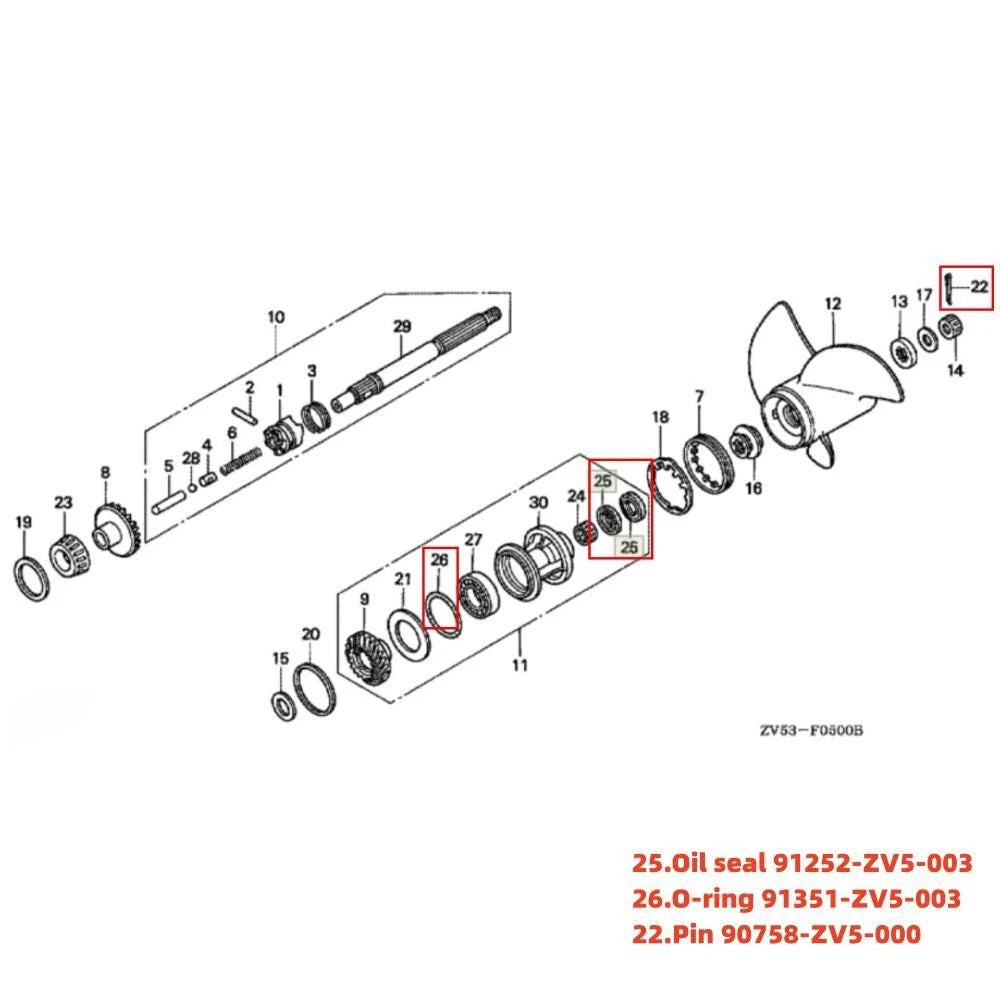 Lower Gearcase Seal & O-Ring for Honda (91252-ZV5-003, 91351-ZV5-003)