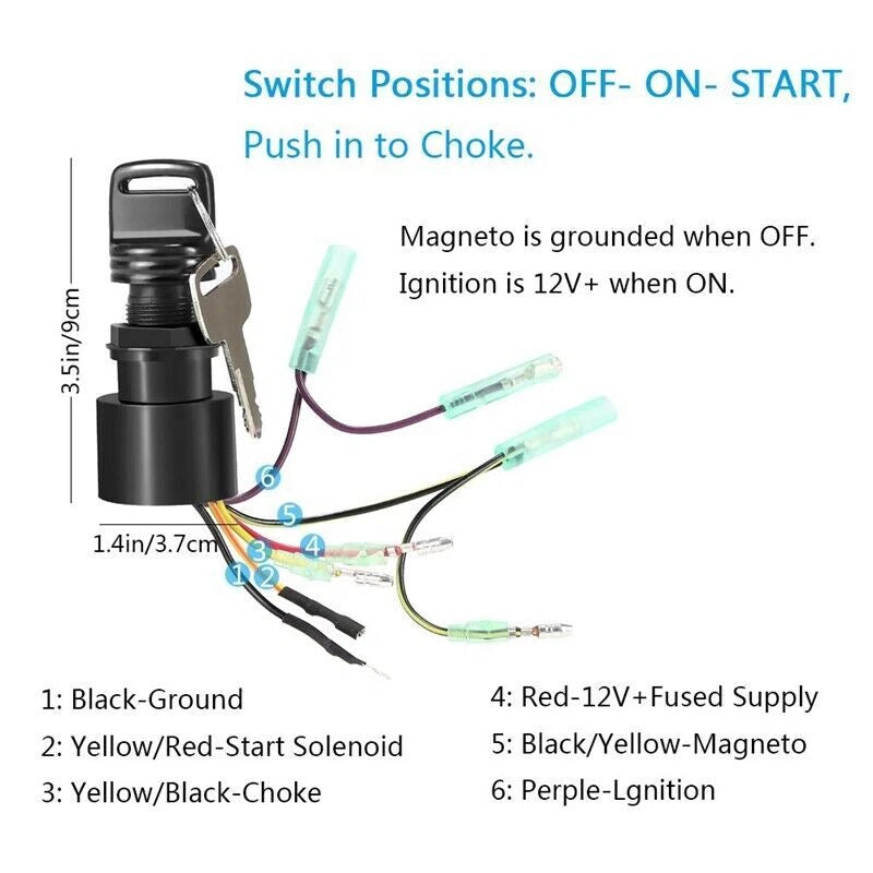 Ignition Key Switch for Mercury Outboard Control Box (6 Wire, 87-17009A5)