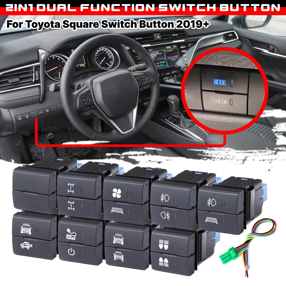 Black Dual Dashboard Square Switch Button w Harness for Toyota (Current Model)