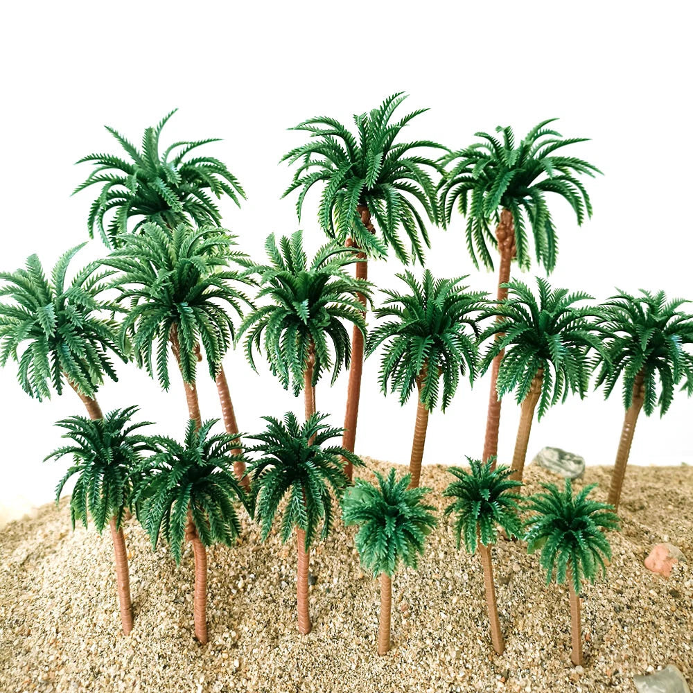 Set of 10 Palm Trees for DIY Railroad Garden Scenery (2.75"-6.29")