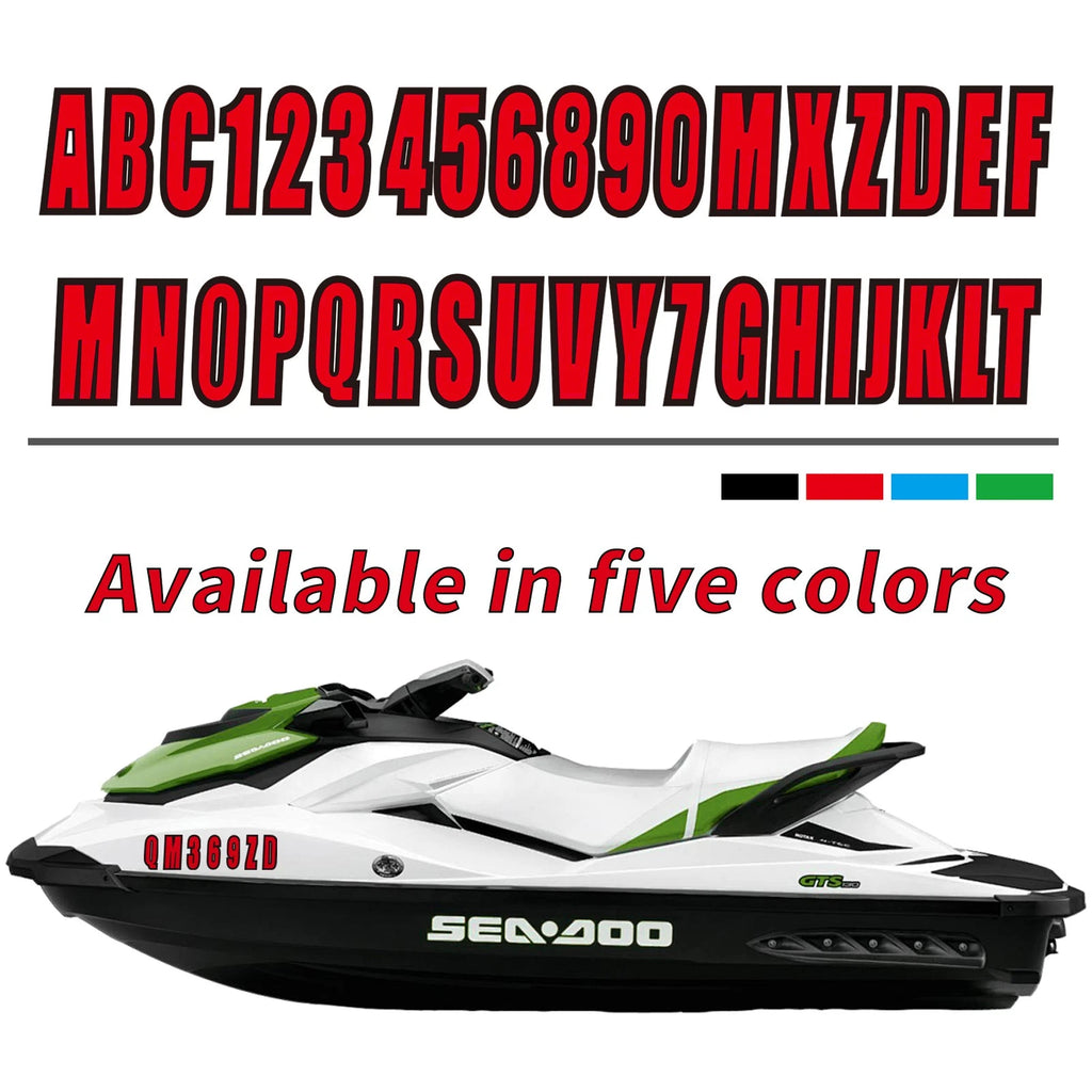 Set of 4 Custom Boat Registration Number Decals A-Z 0-9 Red