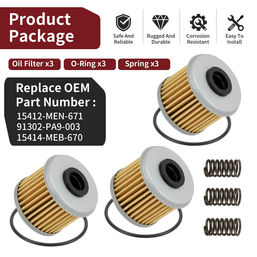 3PCS Oil Filter w/ O-Ring for Honda Sportrax 450 TRX450R (2004–2009)