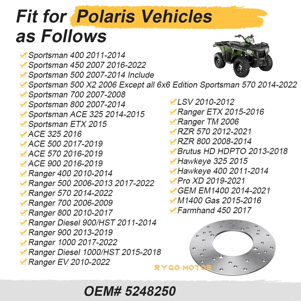 Rear Brake Disc Rotor 5248250 for Polaris RZR 570 (2012–2021), RZR 800 (2008–2014)
