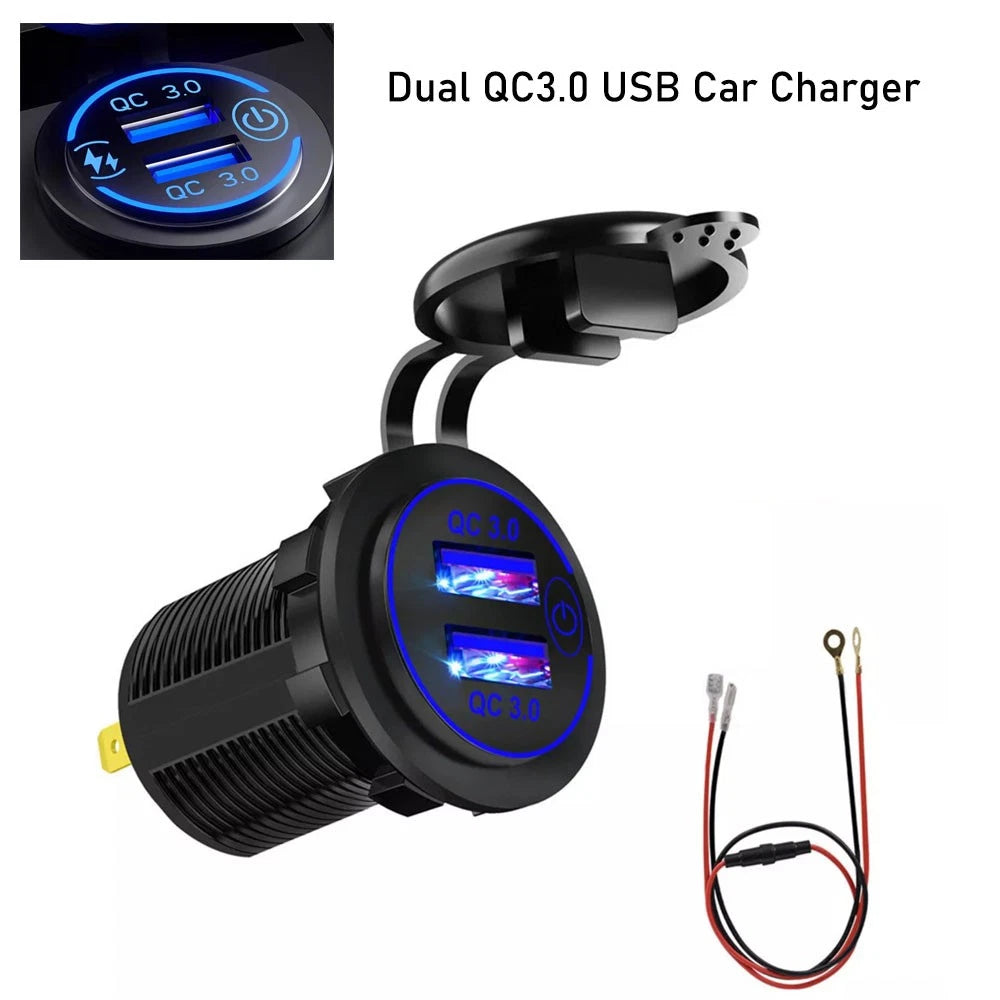 Dual USB Charger Adapter for QC3.0 Cigarette Lighter Socket (12-24V)