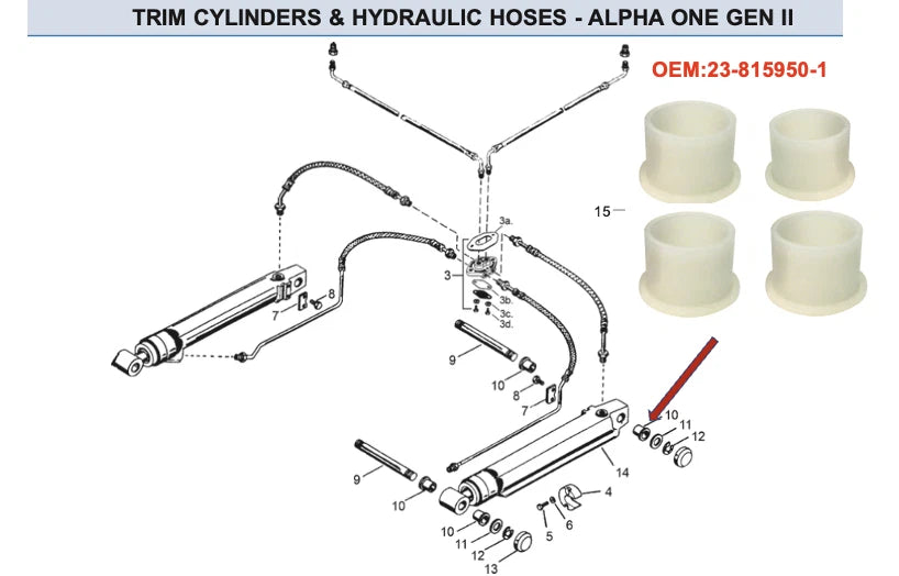 Set of 4 Power Trim Bushings for Mercruiser Alpha One Gen II (23-815950-1, 18-2341)