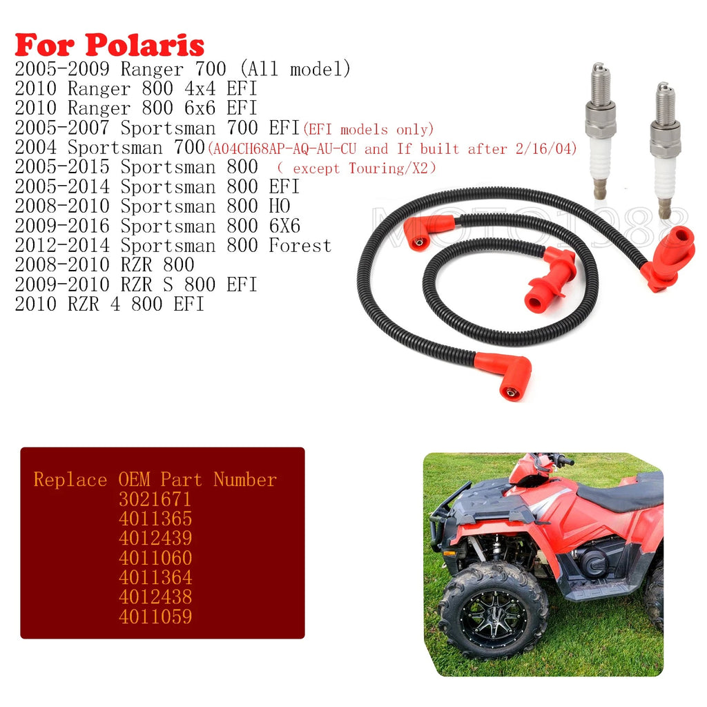 Ignition Coil Spark Plug Cap & Wire for Polaris Ranger 700 4x4 6x6 (2005–2009)
