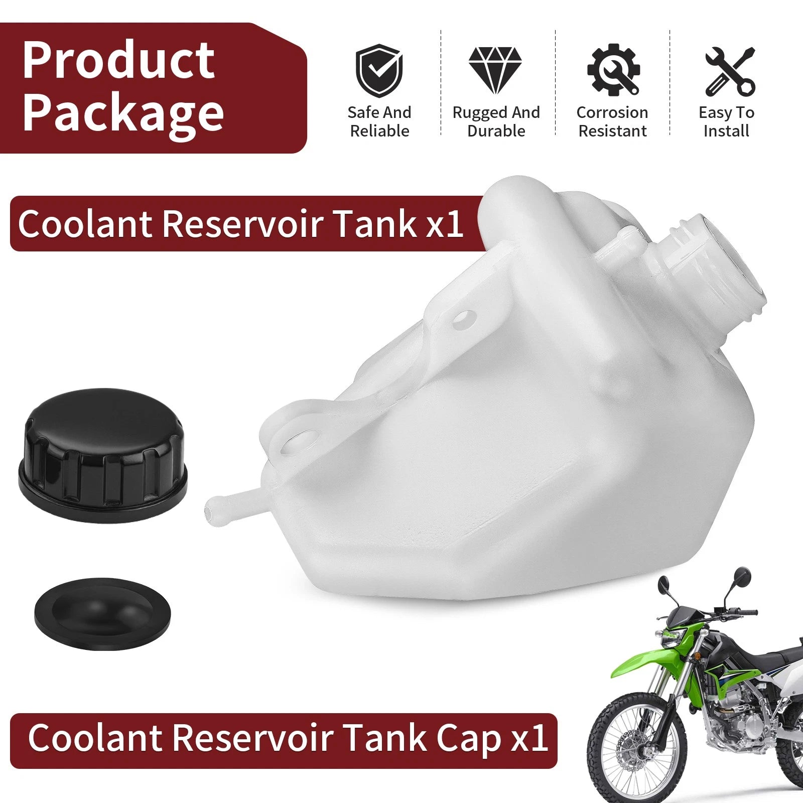 Coolant Reservoir Tank w/ Cap Kit for Kawasaki KLX250 S/SF KLX300 SM (2009–2024)