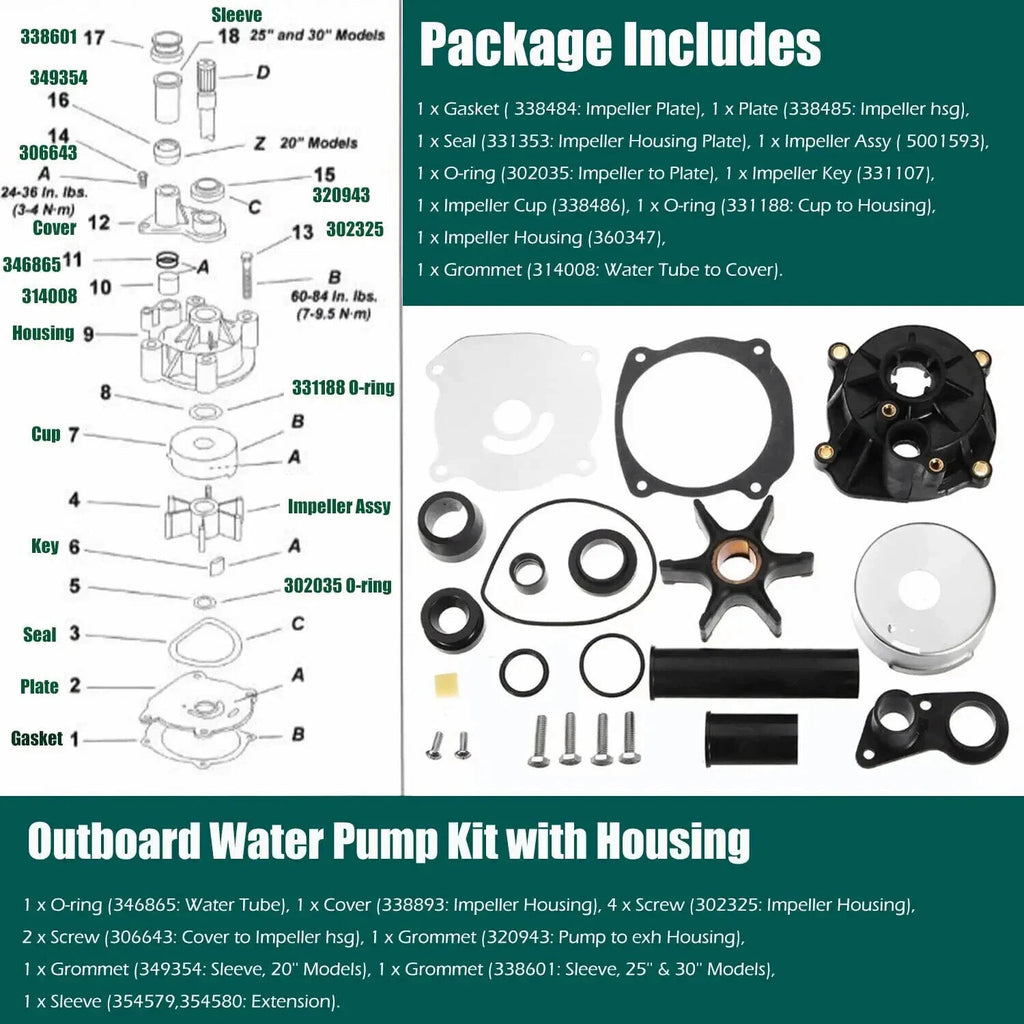 Water Pump Kit for Johnson Evinrude 90 115 150 200 225 250 (5001595, 18-3315-2)