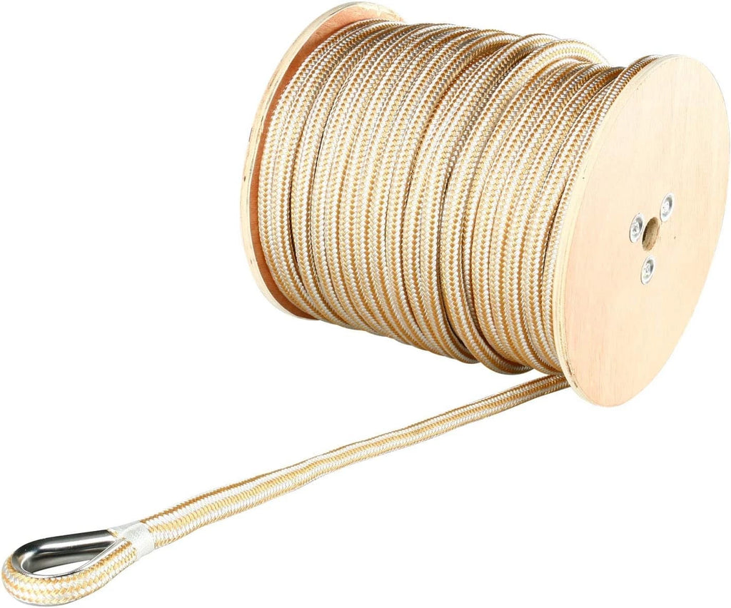 1/2" x 300FT Double Braid Nylon Rope for Dock Line Anchor (White/Gold)