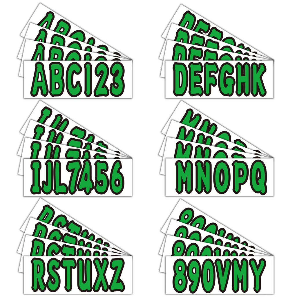 Set of 4 Green Decals Stickers for Boat Registration A-Z & 0-9