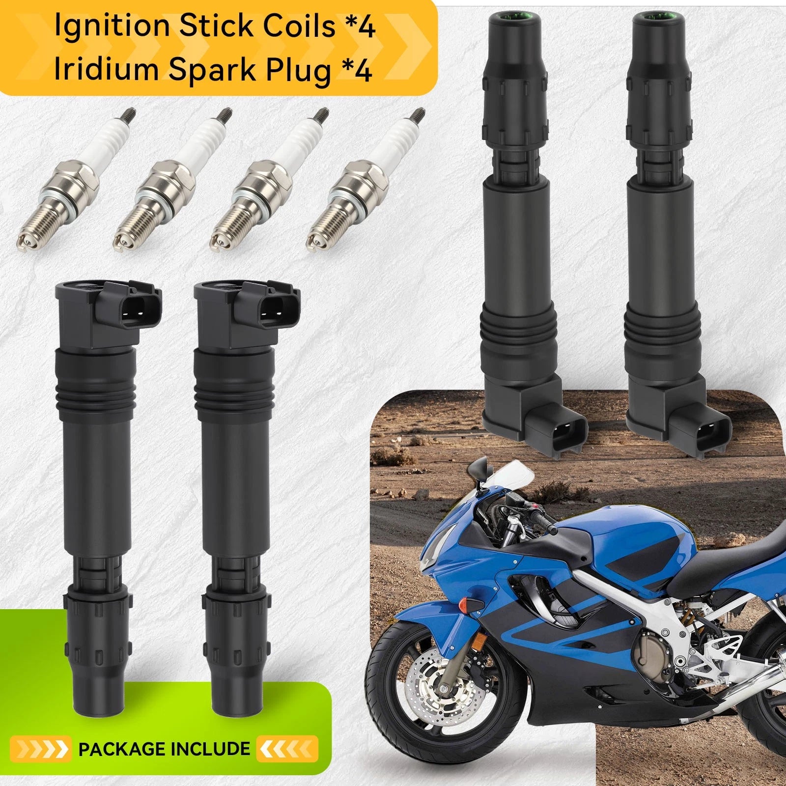 Set of 4 Ignition Coils for Honda CBR600F F4i CBR954RR (2001–2007) 30700-MBW-611