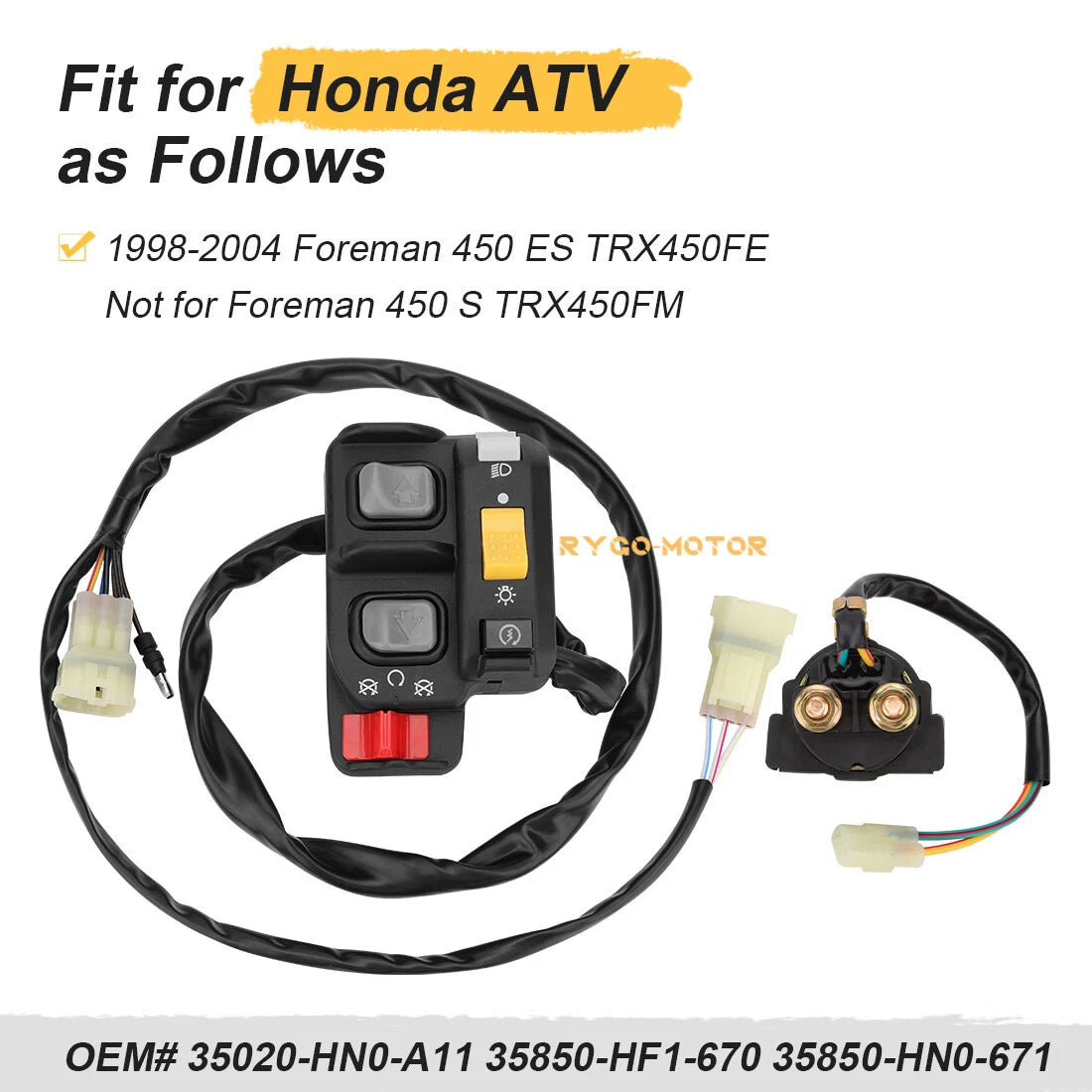 Handlebar Switch & Starter Relay for Honda Foreman 450 TRX450FE (1998–2004)