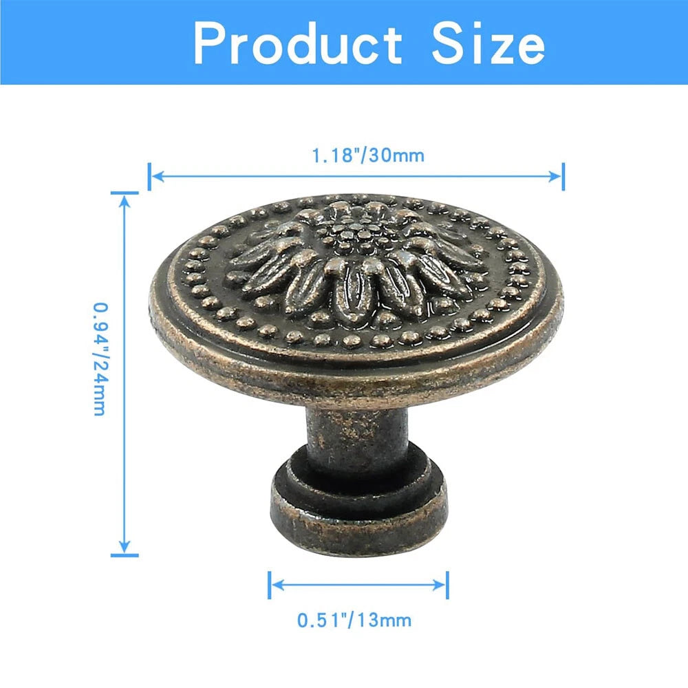 Set of 6 Antique Bronze Flower Door Handles for Dresser Drawer