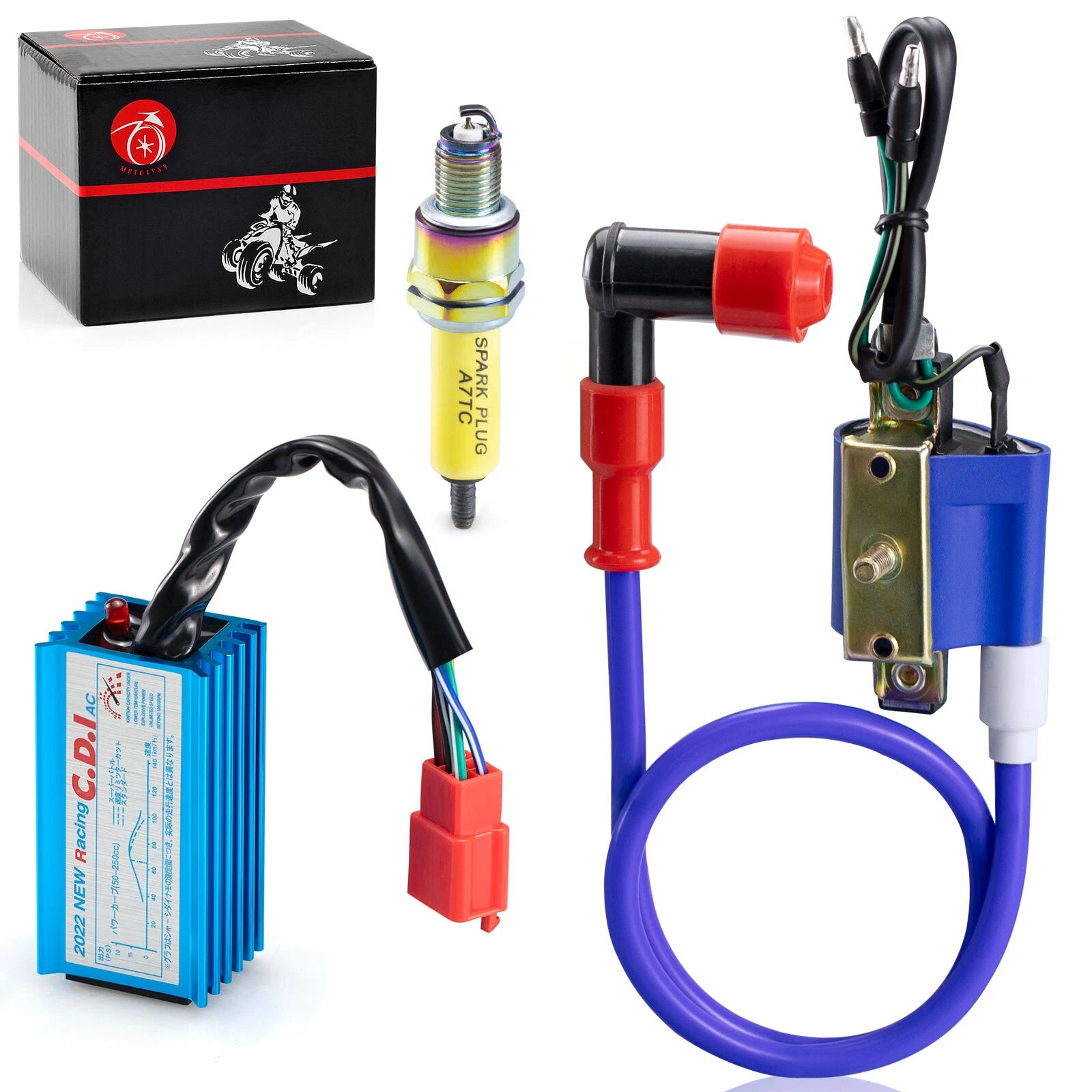 5Pin AC CDI Ignition Coil & 10mm Spark Plug for 70cc 90cc 110cc ATV