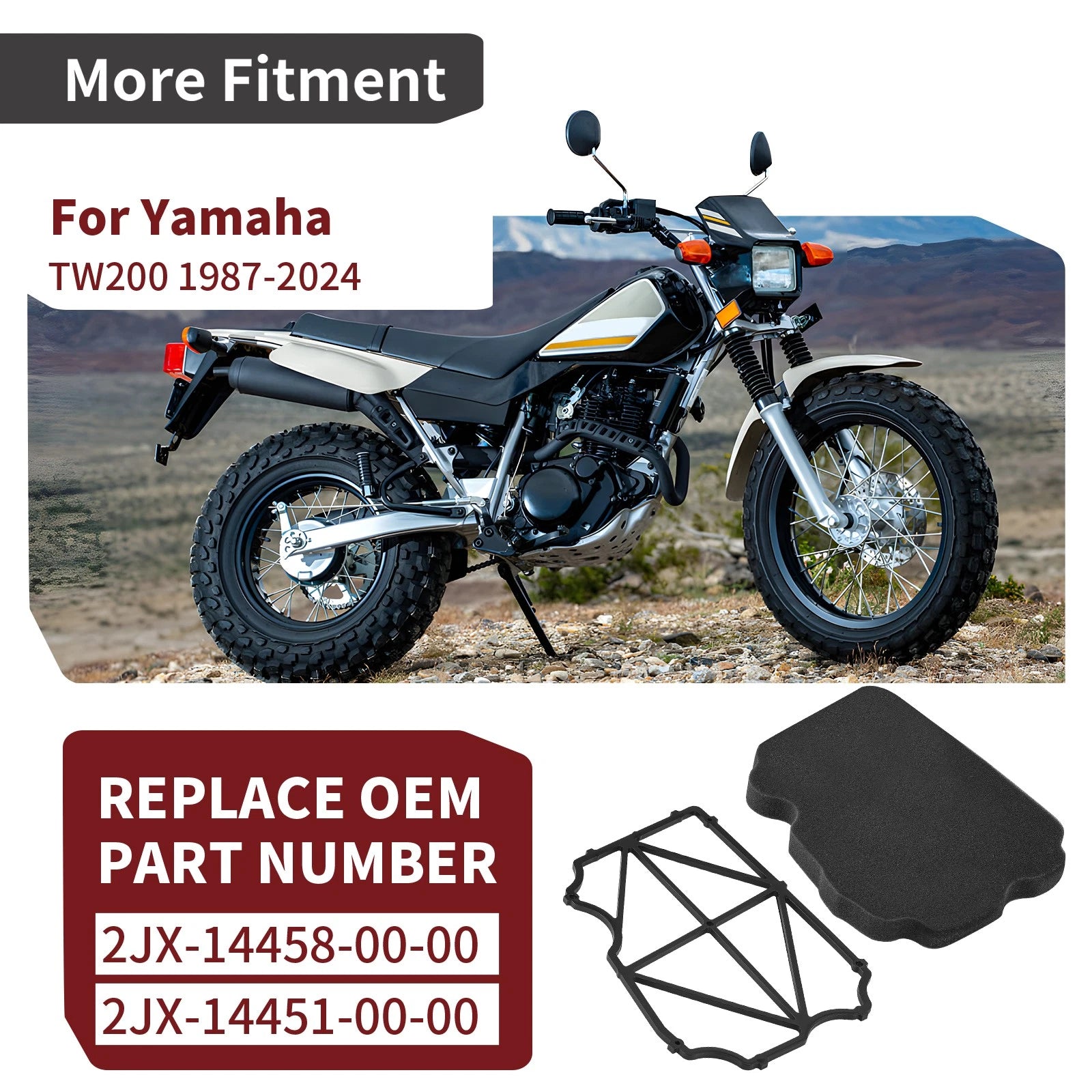 Air Filter for Yamaha TW200 Trailway (1987–2024) 2JX-14451-00-00 w/ Guide Holder