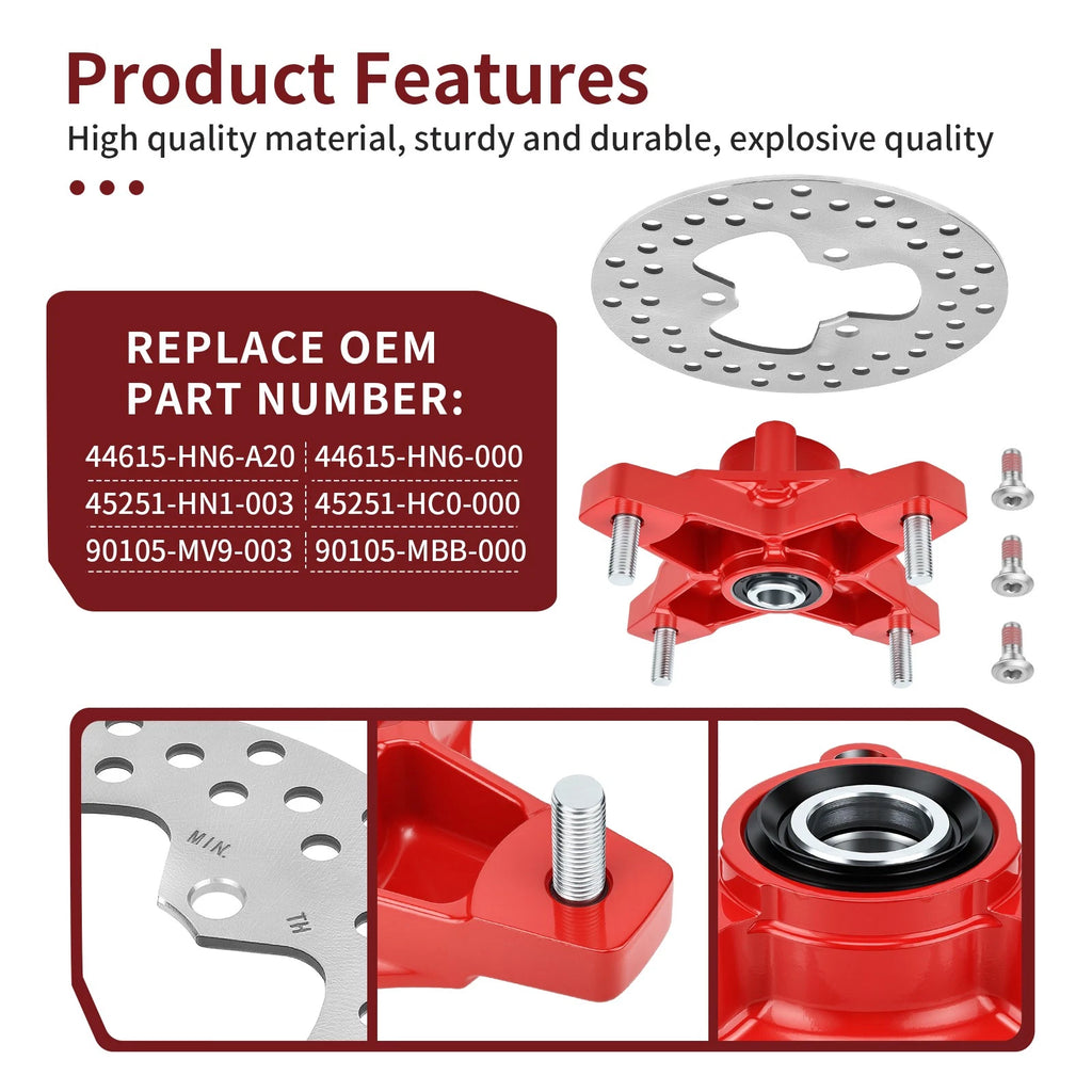 Front Left or Right Red Wheel Hub w/ Brake Disc for Honda Sportrax 250 (2001–2008)