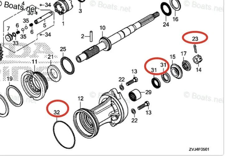 Lower Gearcase Seal & O-ring Kit 91252-ZZ3-003 91351-ZX2-C00 for Honda 200-250 HP (2000–2023)