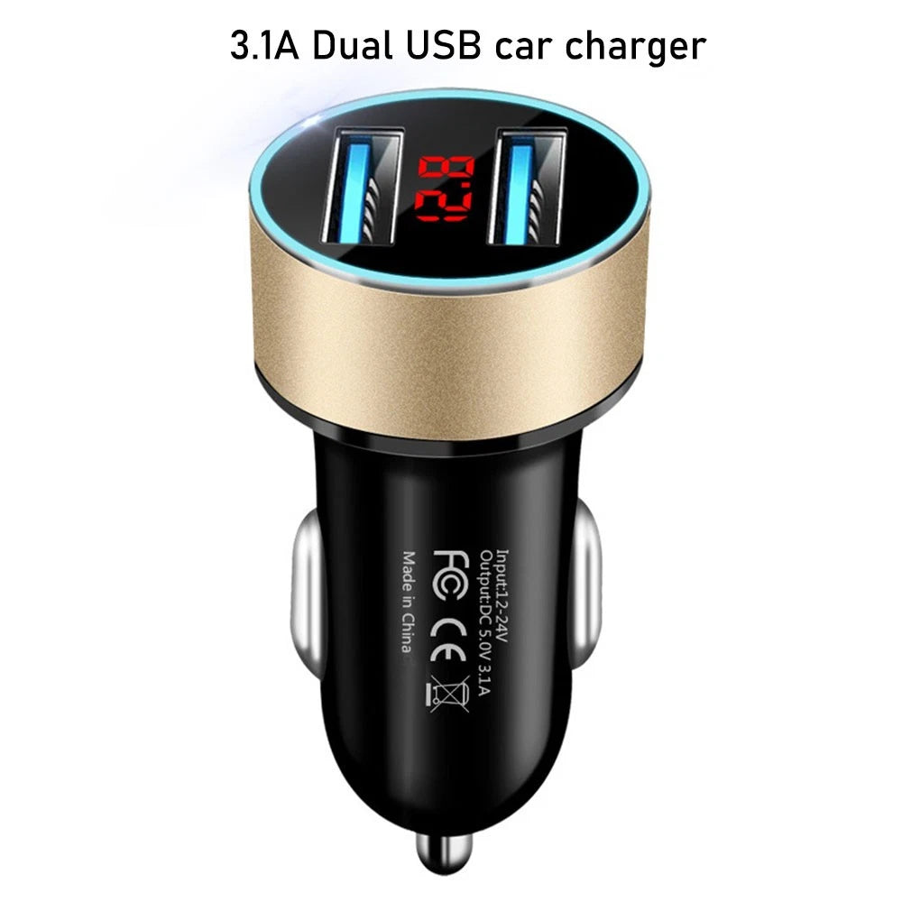 3.1A Dual USB Car Charger with LED Voltage Display for 12V-24V Vehicles