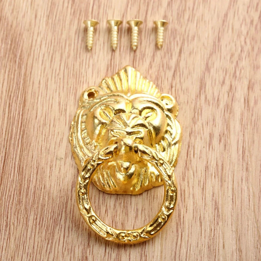 5Pcs Gold Zinc Alloy Lion Head Drawer Door Knob Pulls for Cabinets