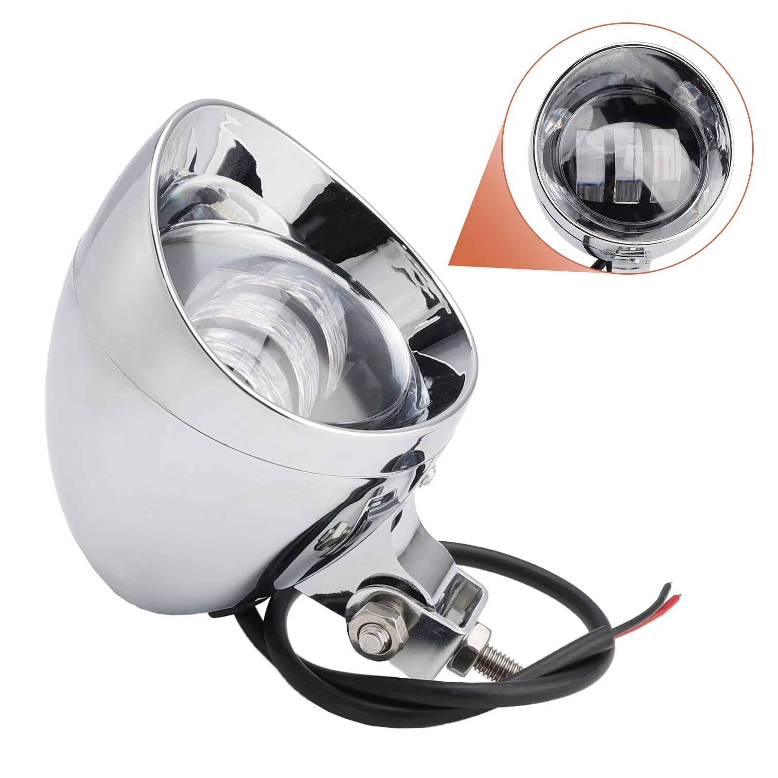 Beam Headlight Fog Lamp for Racer Bobber Chopper (Custom Chrome)