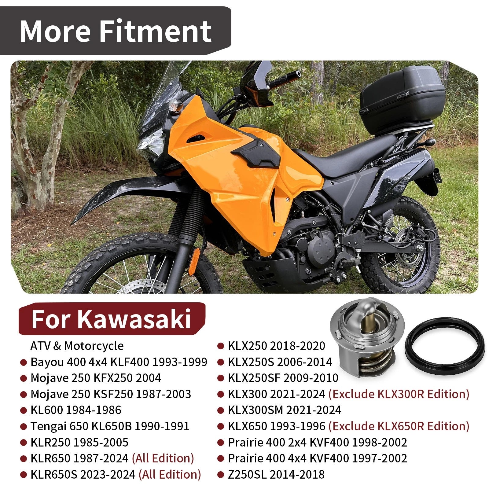 Thermostat w/ Gasket for Kawasaki KL600 KL650B KLR250 KLR650 KLR650S (1987–2007) 49054-1003