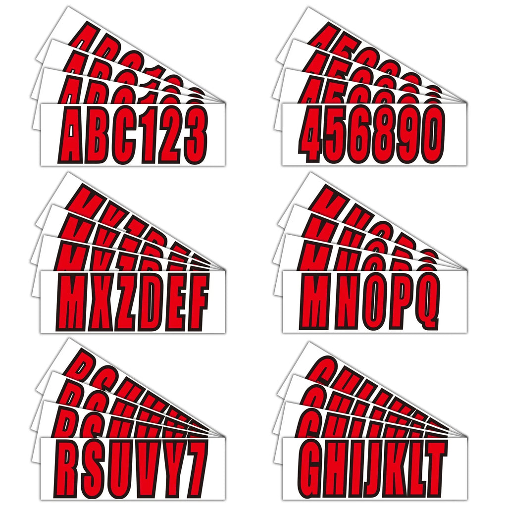 Set of 4 Red 3" Marine Boat Sticker Decals A-Z & 0-9 Numbers