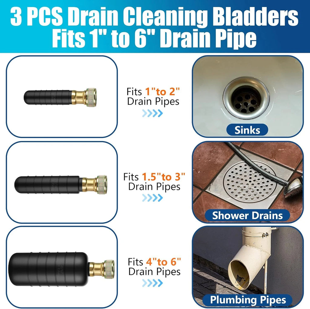 1"–6" Drain Cleaning Bladder for Clogged Sewer Pipe