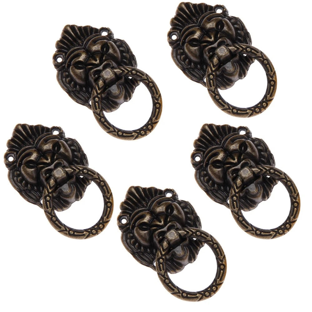 5Pcs Vintage Lion Head Drop Ring Pulls for Cabinet Hardware