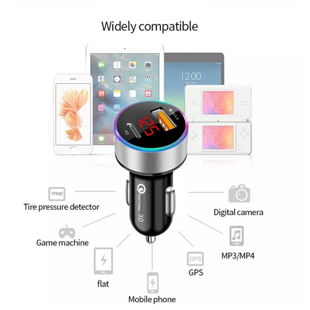 2X Fast Charger QC3.0 USB Type C Dual Port Cigarette Lighter Socket