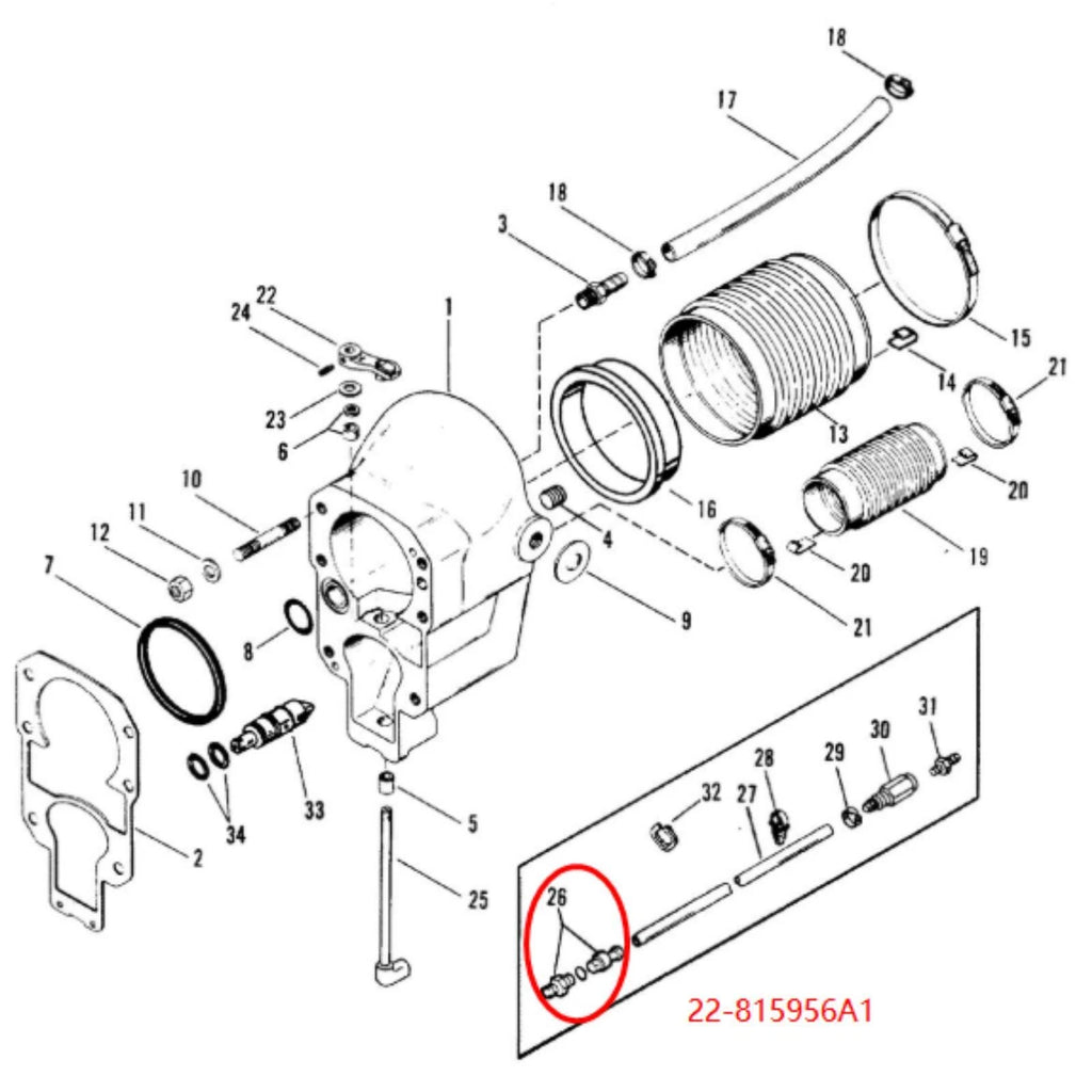 Speedo Speedometer Coupling Connector Kit 22-815956A1 for MerCruiser Alpha Gen 2 (1991–1996)