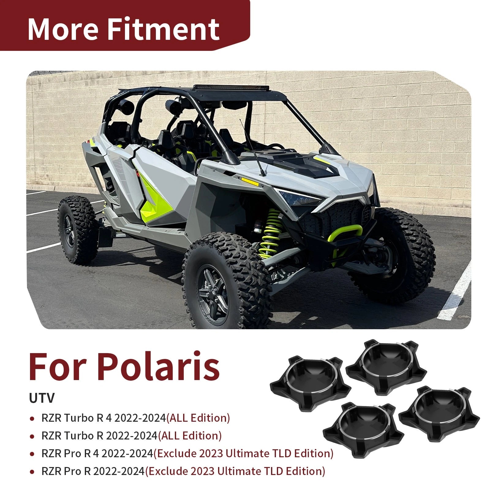 4X Matte Flash 5 Lug Rim Caps 1523842-744 for Polaris RZR Turbo R (2022–2024)