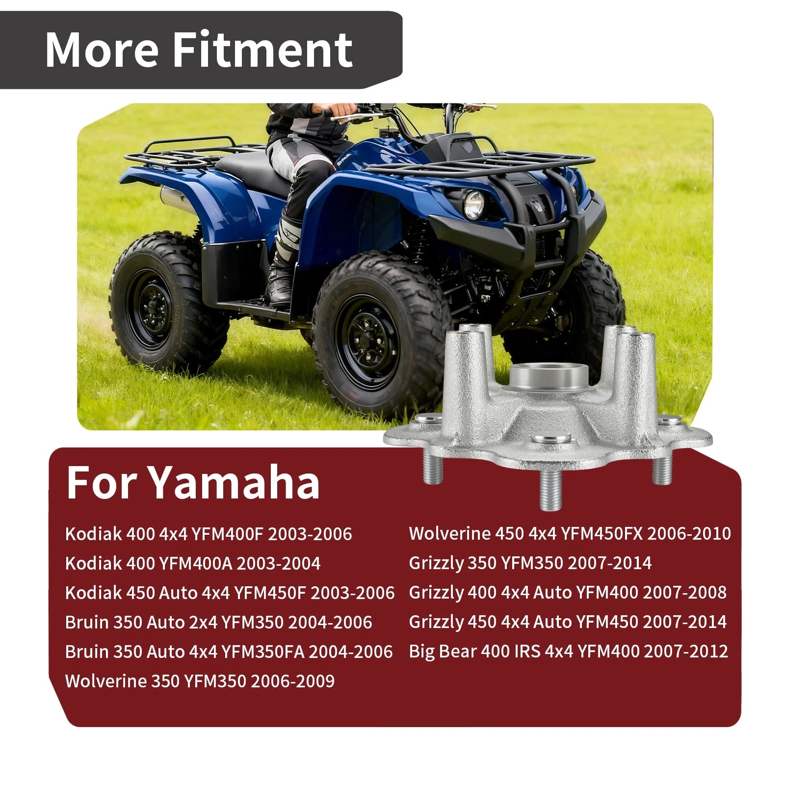 Front Left/Right Hub for Yamaha Kodiak 400/450, Bruin 350, Wolverine 350/450 (1993–2020)