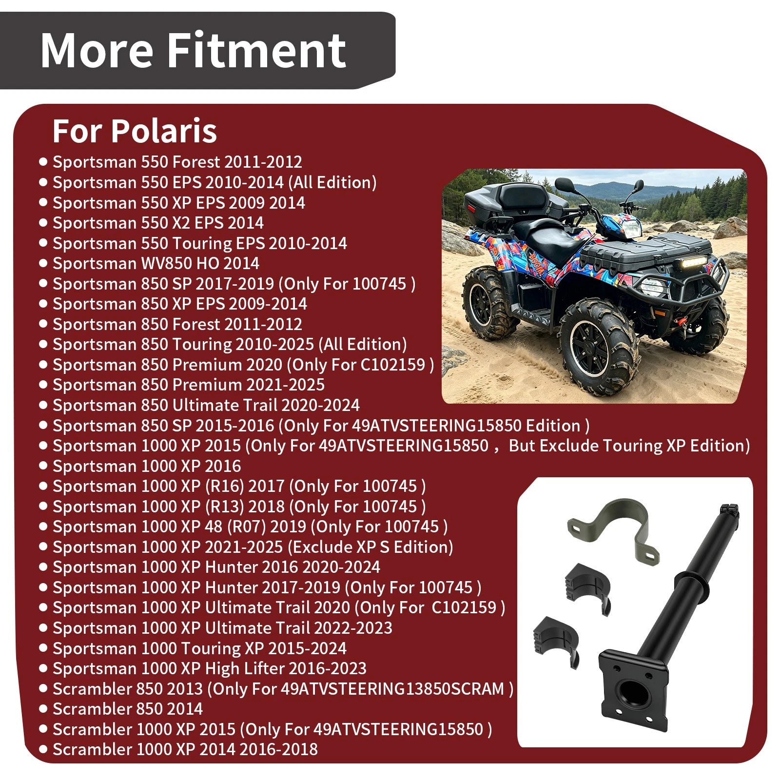Steering Post Shaft Stem & Bushing Bracket for Polaris Sportsman (2008–2021)
