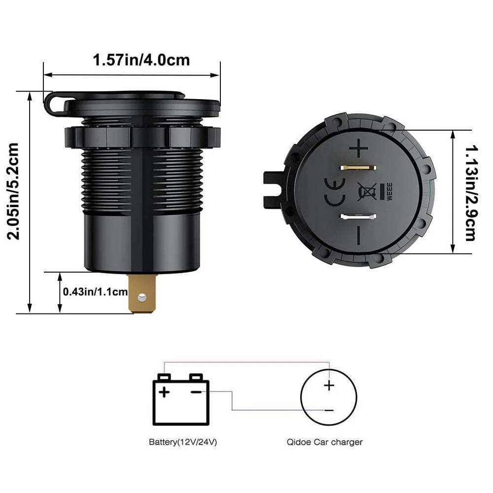 36W Dual USB Fast Charger Socket with LED Voltmeter for Cars (12-24V)