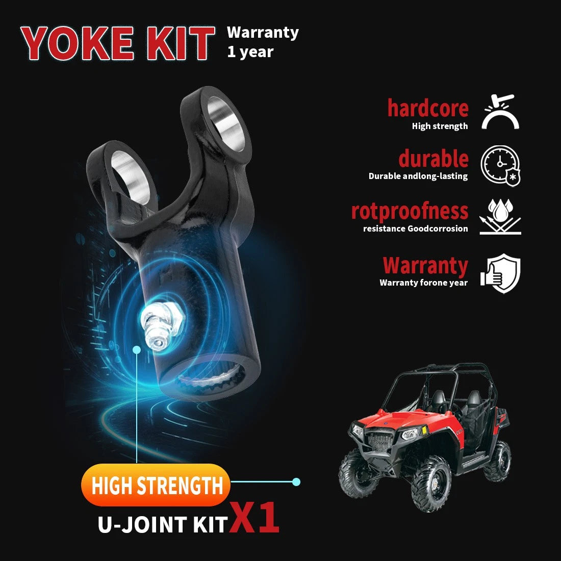 Front Prop Shaft Yoke & U-Joint Set of 2 for Polaris RZR 570 800 900