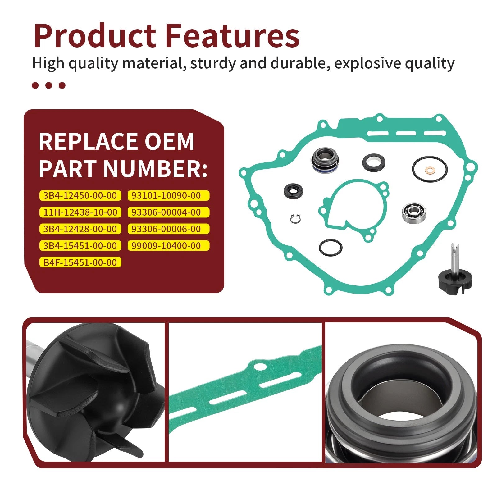 Water Pump Impeller Shaft Kit w/Gasket for Yamaha Viking VI 700, Kodiak, Rhino 700
