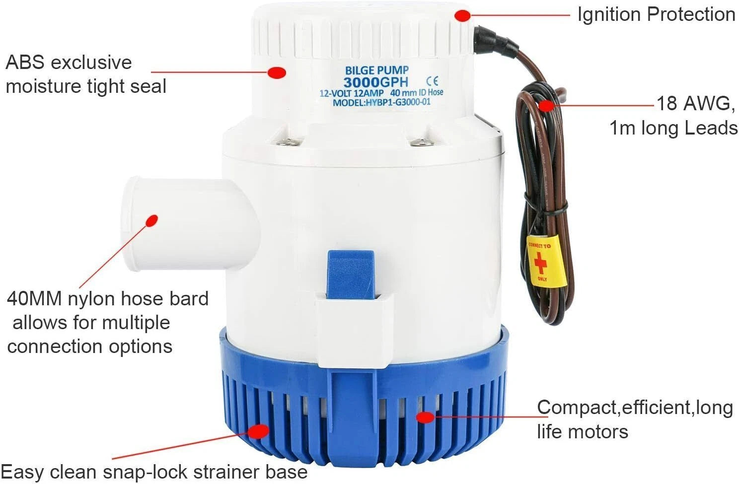 12V 3000GPH Electric Bilge Pump for Boat Marine