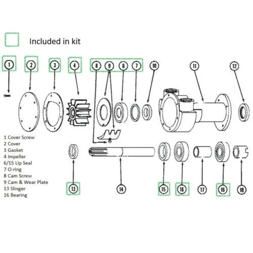 Rebuild Kit for Perkins Marine Diesel Sea Water Pump (35615, Jabsco 3270-0001)