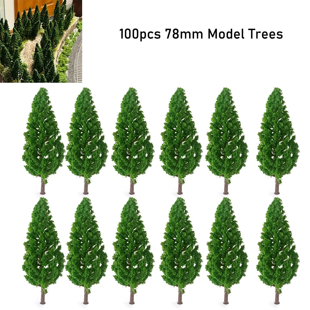 100Pcs 78MM Pine Trees for Train Railroad Landscape Decor