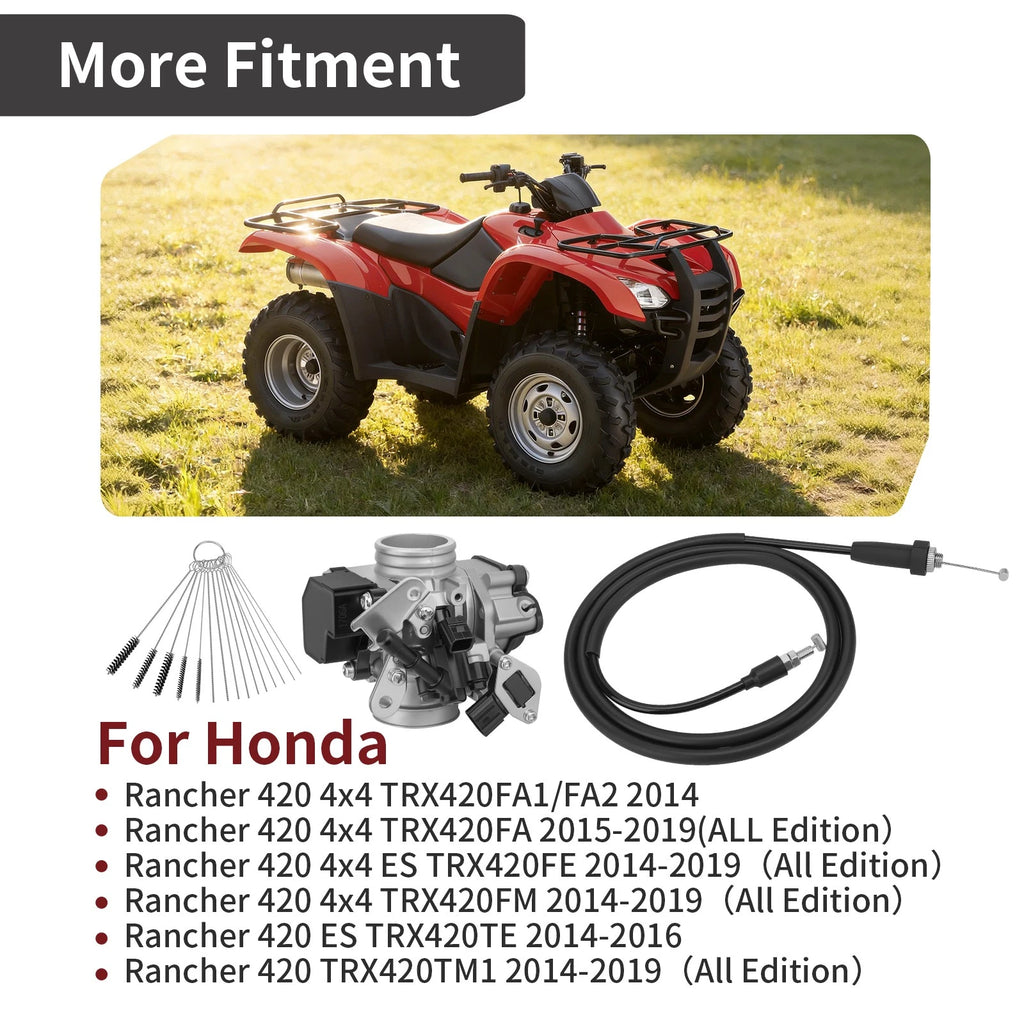 Throttle Body + Cable for Honda Rancher 420 4x4 TRX420FA (2015–2019) 16400-HR3-A42