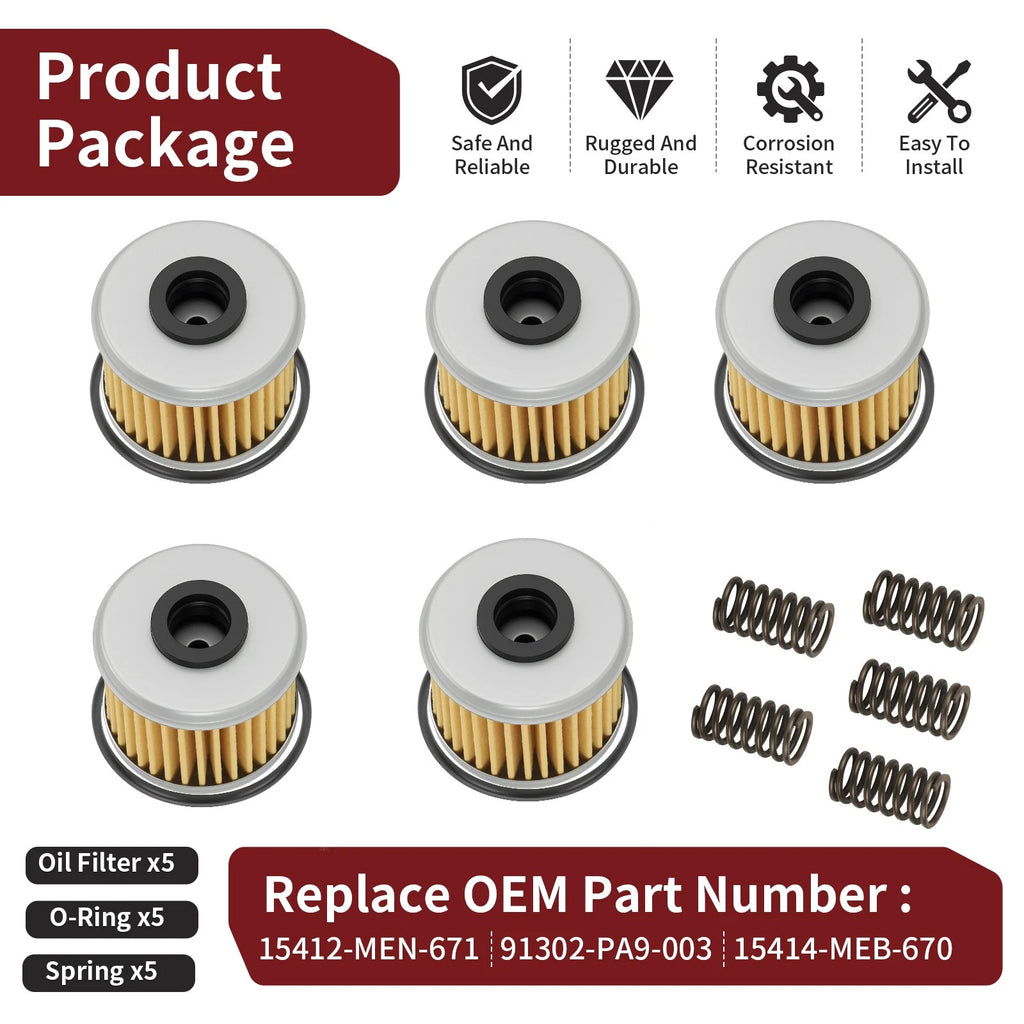 5PCS Oil Filter Set w/ O-Ring for Honda CRF 150R 150RB 250R 250X 450R 450RX