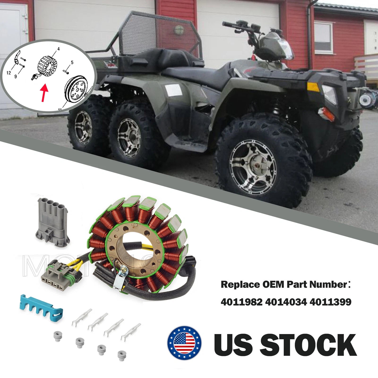 Stator for Polaris Sportsman 800, Ranger 700/800, RZR 4 S 800 EFI (2002–2014) 4011982 4014034