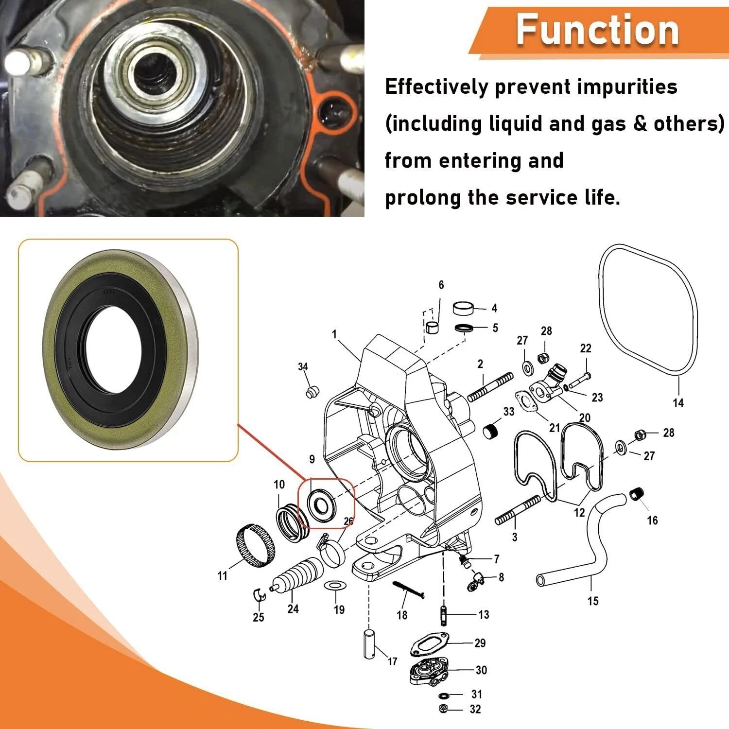 Gimbal Bearing Grease Seal for Mercruiser Alpha One Gen 1 & 2 Bravo (26-88416)
