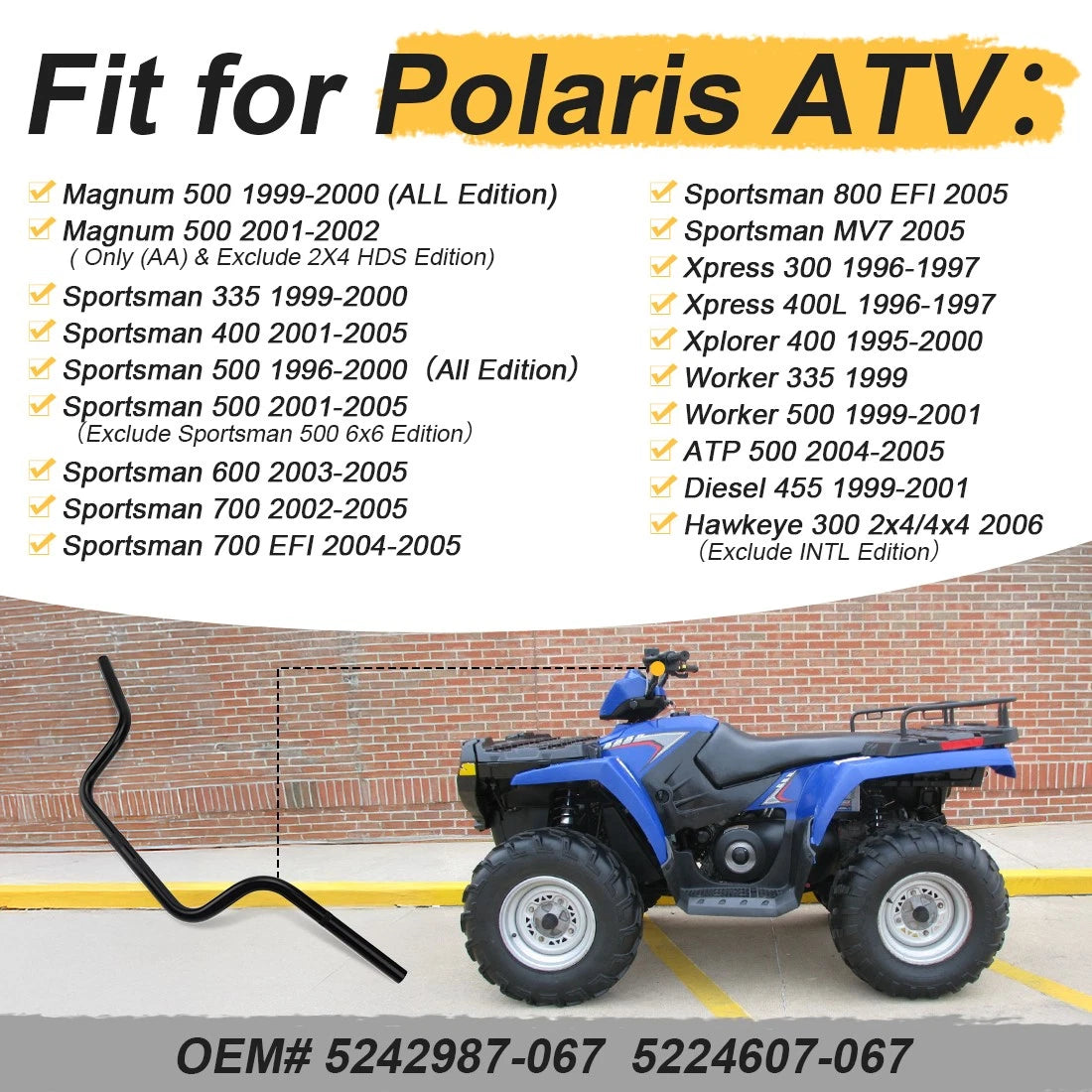 Heavy Duty Handlebar for Polaris Sportsman 400 500 600 700 800 1996–2005
