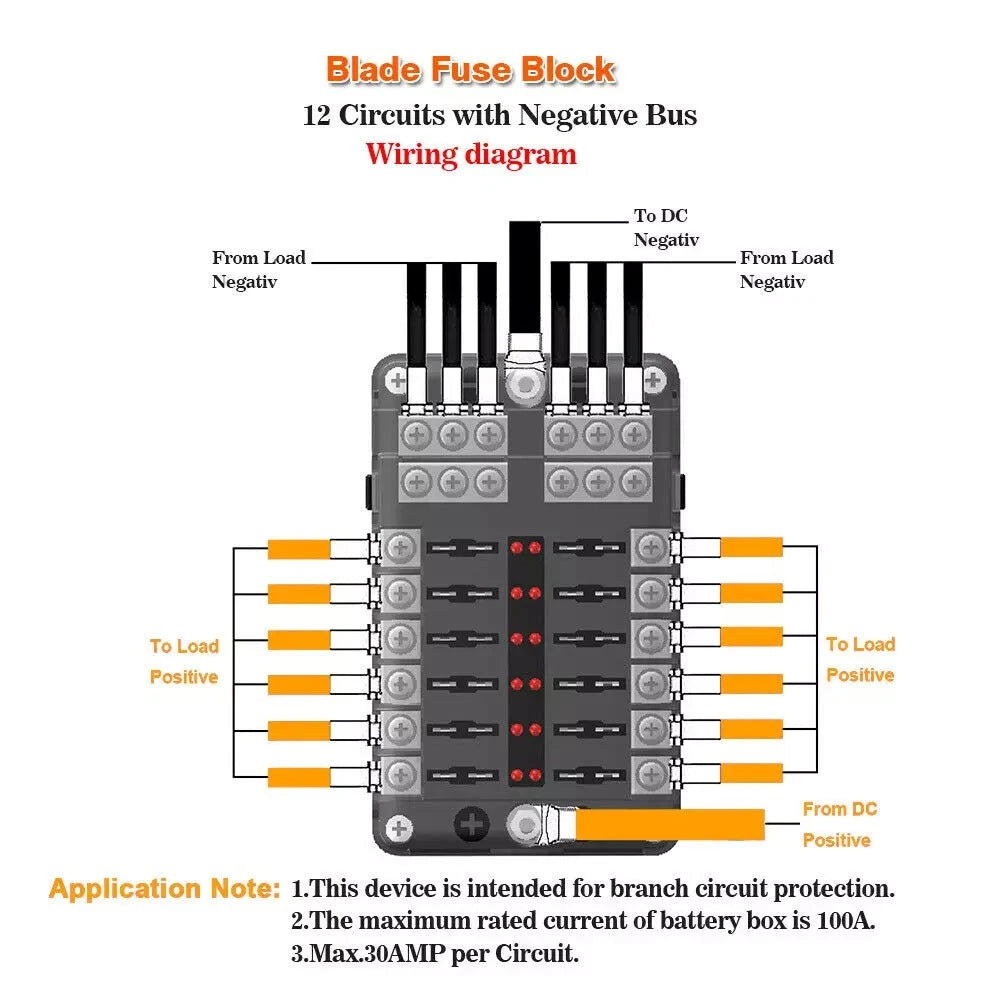 12-Way Blade Fuse Box Holder for Car Boat (12V 32V)